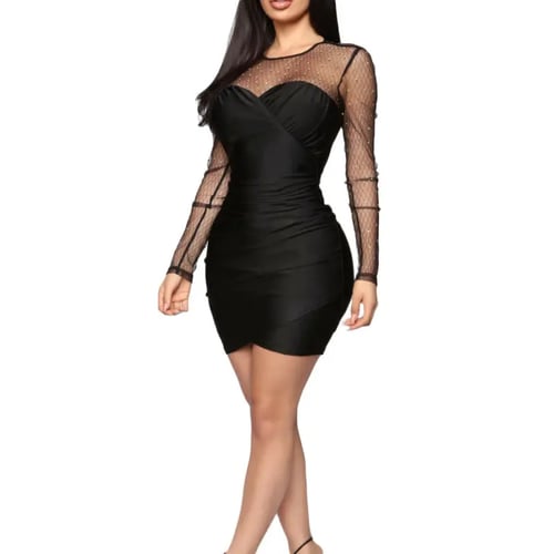 Bandage Evening Party Club Bodycon Dress Mini Women Casual Long Sleeve Cocktail