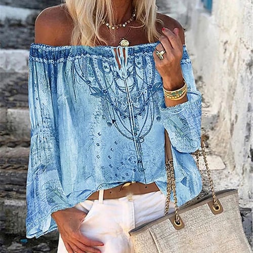 Womens Top and Blouses Streetwear Off Shoulder Long Sleeve Shirts Tunic Ladies Top Fashion Clothing