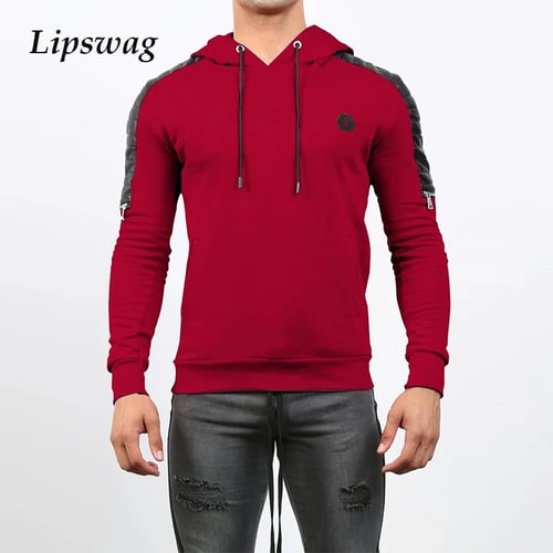 Fashion Mens Casual Hooded Hoodie Casual Patchwork Sweatshirt Slim Pullover Tops 
