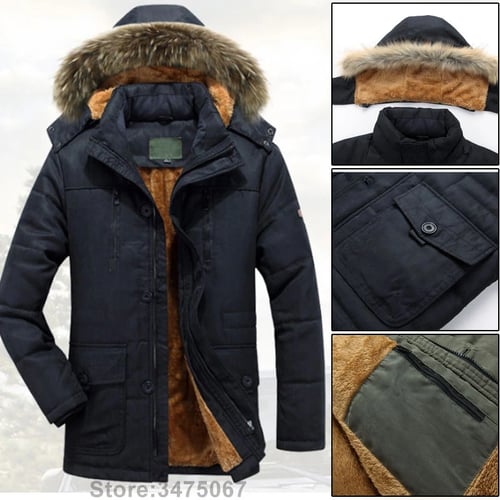 Mens Winter Jacket Men Thick Casual Outwear Jackets Mens Fur Collar Windproof Parkas,Black,6XL 