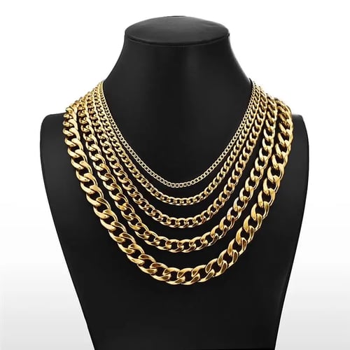 Gold Color Solid Chain Necklace Stainless Steel Link Choker For Men Female Charm Simple Collares Jewelry Accessories 50 55 60 Cm Buy Gold Color Solid Chain Necklace Stainless Steel Link Choker For Men