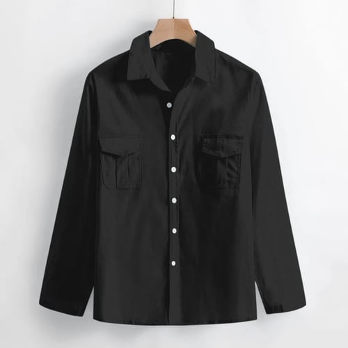 Men Baggy Cotton Linen Pocket Solid Long Sleeve Retro T Shirts Top Blouse Tee GU
