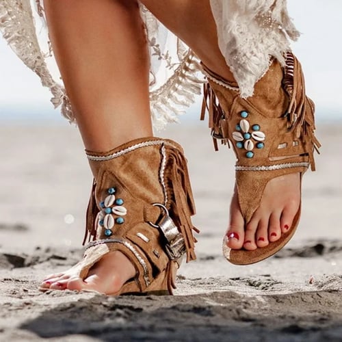 Women Sandals Flats Heels Gladiator Clip Toe Holiday Summer Zip Buckle Shoes D