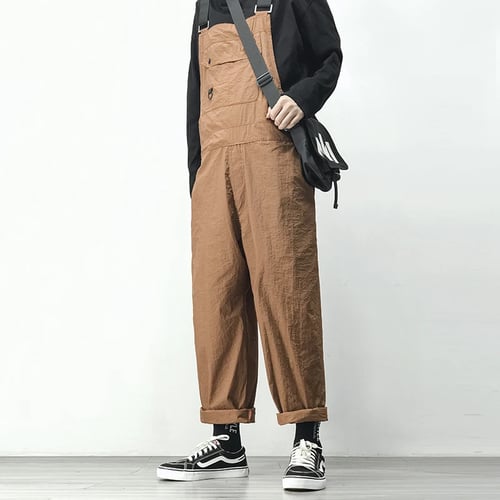 Fashion Men's Loose Fit Japanese Retro Overalls Pants Straight Straps Trousers 