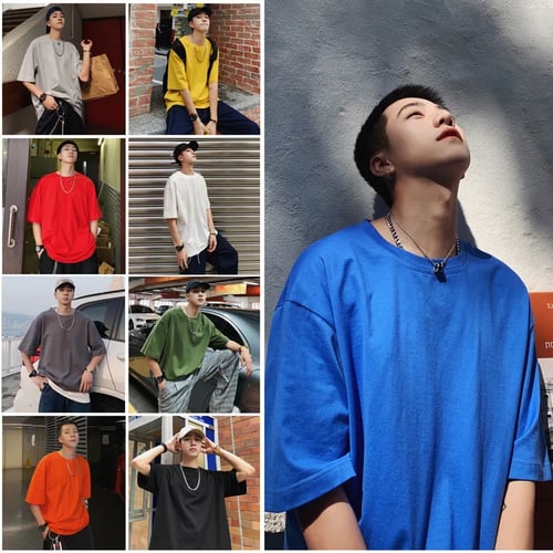 YYear Mens Crew Neck Loose Summer Pure Color Short Sleeve T-Shirt Tee