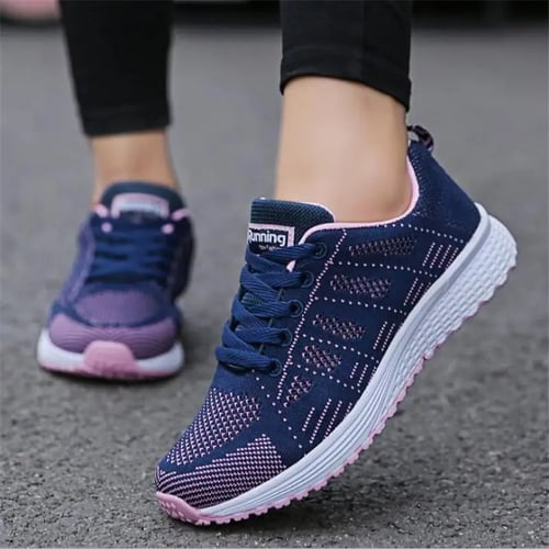 Women Casual Lace Up Sports Running Shoes Fashion Flat Breathable Sneakers Solid 