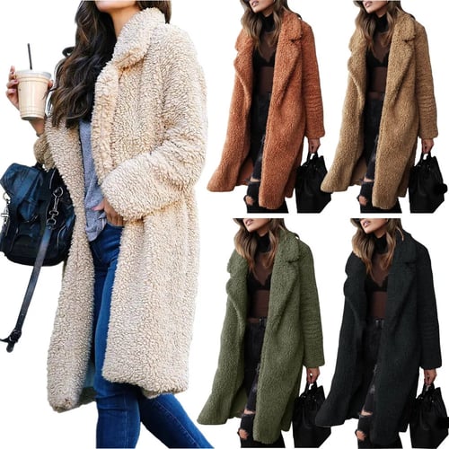 Long Sleeved Lapel Faux Fur Coat Women, Womens Teddy Bear Fur Coats