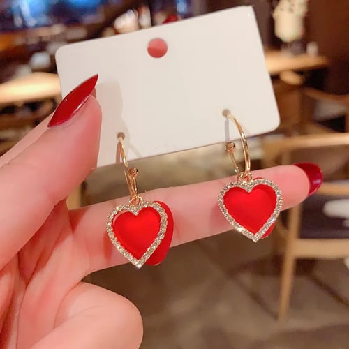 Love Heart Earrings Ear Stud Korean Pretty Rhinestone Shiny Jewelry Gift Love Heart Earrings Ear Stud Korean Pretty Rhinestone Shiny Jewelry Gift