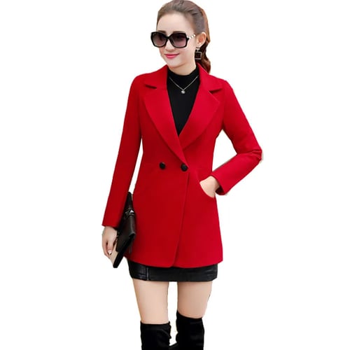 Blended Woolen Coat Women S Slim Wool, Red And Black Ladies Coat