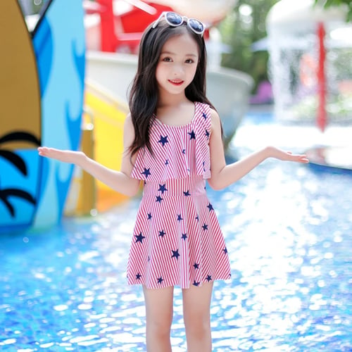 Flounce Korea Style Two Piece Girls Swimwear Kids Swimsuit Skirt ...