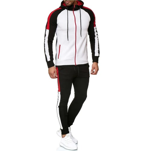 Men Gradient Sport Tracksuit Set Zipper Hoodie Slim Suit Gym Sportswear 2020 hot 