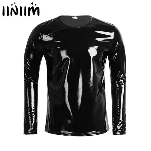 Men PVC Leather Underwear Long Sleeve T-shirt Top Zipper Clubwear Vest Costume Men PVC Leather Underwear Long Sleeve T-shirt Top Zipper Clubwear Vest Costume
