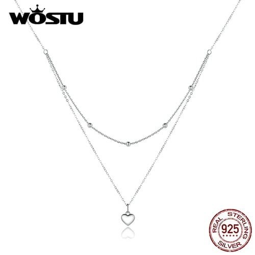 Wostu Silver Simple Heart Necklace 925 Sterling Silver Double Layer Pendant 50 Cm Long Chain Link For Women Jewelry Gifts Ctn168 Buy Wostu Silver Simple Heart Necklace 925 Sterling Silver Double