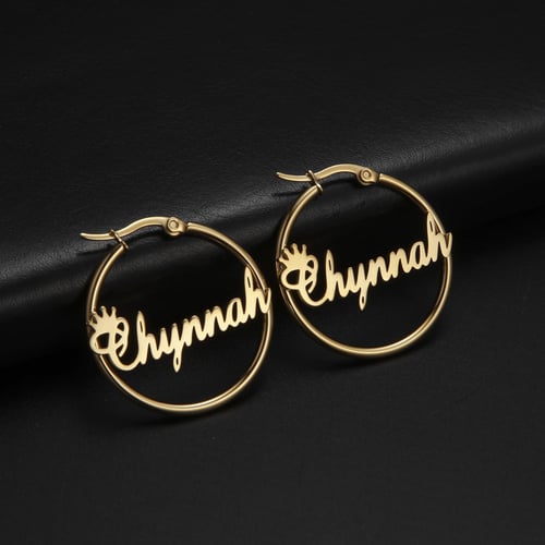 1 Pair Personalized Custom Name Earrings Women Stainless Steel Nameplate Charms