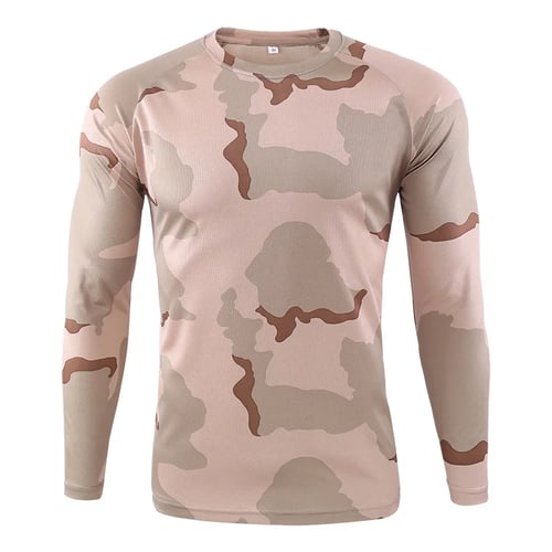 Men's Military Camouflage Long Sleeves Camo T-shirt Quick Dry Breathable 