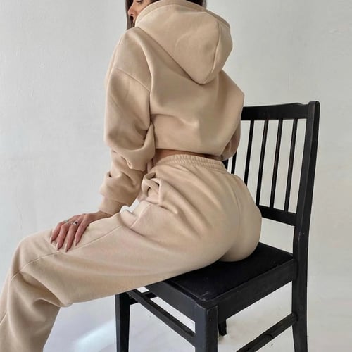 2021 Women's Sets Women's Casual Solid Color Long Sleeved Hoodie ...