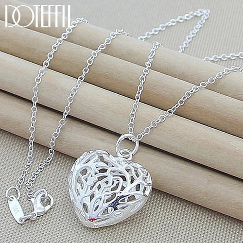 Sterling Silver Bride Heart Charm Necklace 18 Chain 