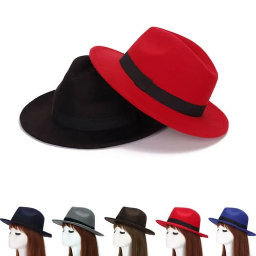 Men Women Trilby Fedora Hats Panama Caps Sunhat Sunbonnet Solid Jazz UK Size L 