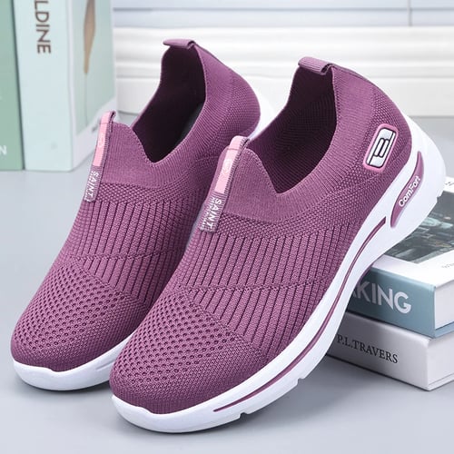 Womens Casual Flyknit Walking Shoes Slip On Non-Slip Lightweight Breathable New 
