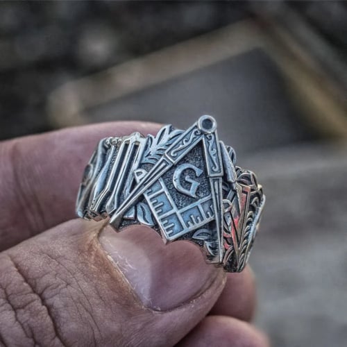 Men Masonic Stainless Steel Ring Vintage Gold Master Viking Male Jewelry Gift 