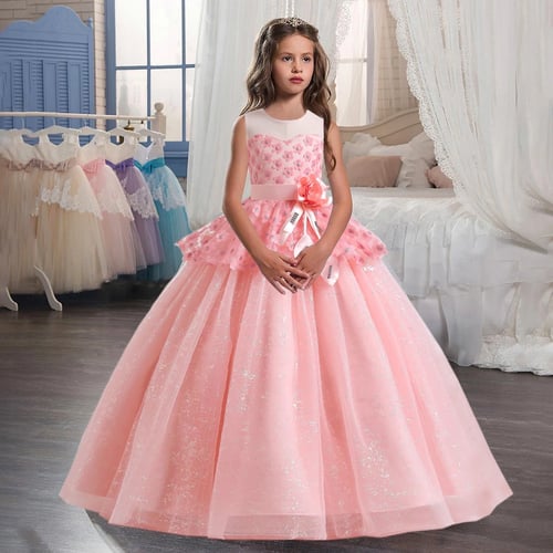 Princess Flower Girls Dress Sequined Party Wedding Bridesmaid Formal Prom Gown 