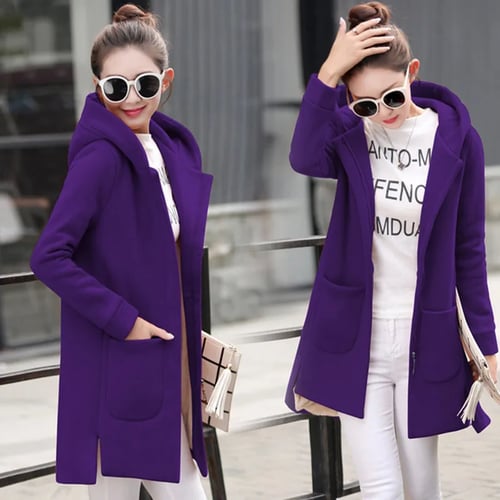 Fleece Jacket Coats Female, Purple Winter Coats Womens