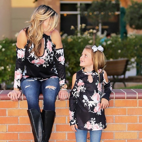 UK Mother&Daughter Matching Women Girl Floral Striped Tops Pants Family Clothes 