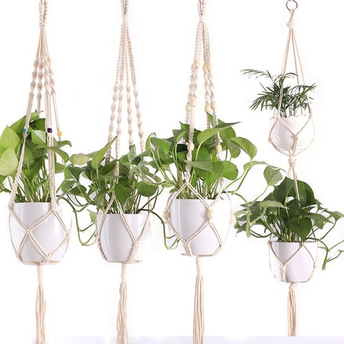 Macrame Plants Hanger Hanging Planter Basket Jute Braided Rope Craft Pots Holder 