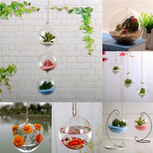 Glass Hanging Ball Vase Flower Planter Pot Terrarium Container Home Garden Decor 