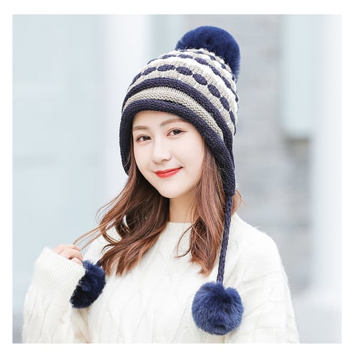 JIANCHIJY Korean Womens Wool Hat Lovely Warm Hat Lady Balls Ear Protection Hat 