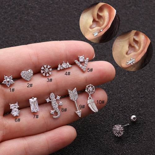 Zircon Letter Ear Bone Nail Tragus Earring Helix Cartilage Hoop Piercing Jewelry