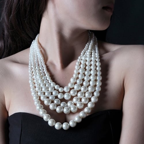 LOHOME Fashion Elegant Imitation Freshwater Pearls Statement Bib Necklace for Women 