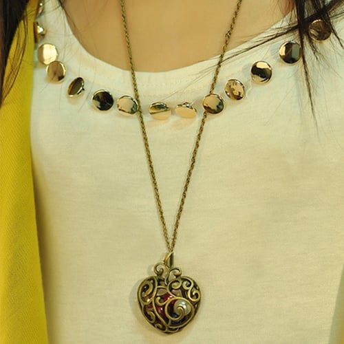 Fashion Long Bead Gift Sweater Chain Hollow Heart Jewelry Pendant Necklace