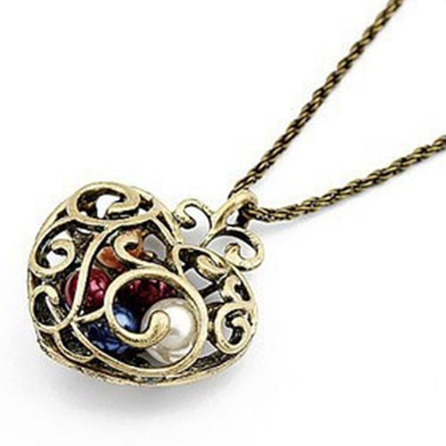 Fashion Long Bead Gift Sweater Chain Hollow Heart Jewelry Pendant Necklace