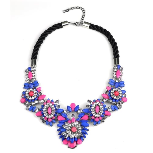 Crystal Charm Women Jewelry Pendant Chain Choker Chunky Statement Bib Necklace 