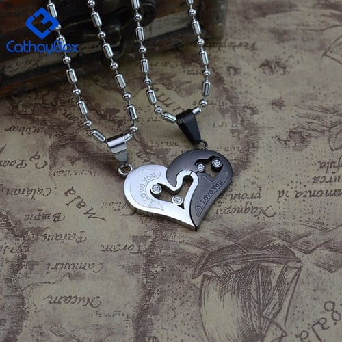 Trendy Couple necklace Silver tone Pendant Valentine's Gift Gift for her Love pendant  Charm I Love You Necklace