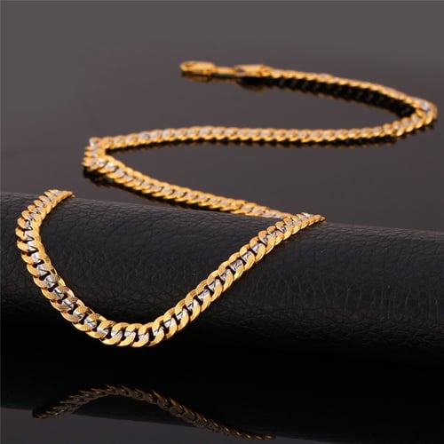 Gift Bag Quality 18K Gold Plated Bracelet Charm Curb Chain Unisex Luxury 6mm