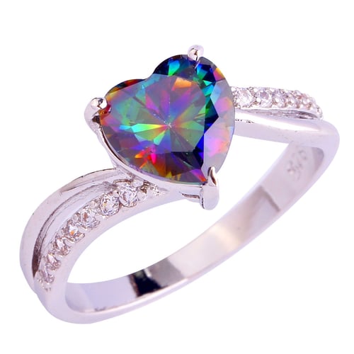 Bow-Knot Fashion Jewelry Rainbow & White & Blue Topaz Gemstone Silver Ring Gift 
