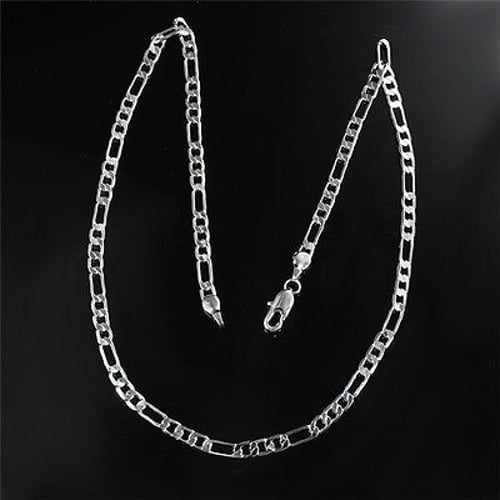 5 PCS 925 Silver Plated NEW Fashion 4MM Chain Men Figaro Necklace 16-30 Inch 