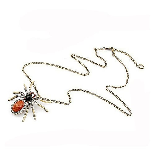 Charm Retro Spider Bead Necklace Dangle Pendant Crystal Resin Long Chain 