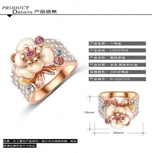 Jewelry Lady Rhinestone Bridal Fashion Women Rose Gold Plated Ring Crystal