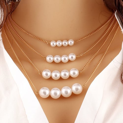 New Women Pearl Choker Chunky Statement Bib Chain Pendant Necklace Jewelry Gift 