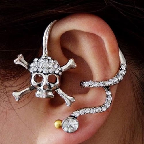 Men Women Skull Cuff Vintage Fashion Gothic Punk Unisex Jewelry Ear Clip Wrap 