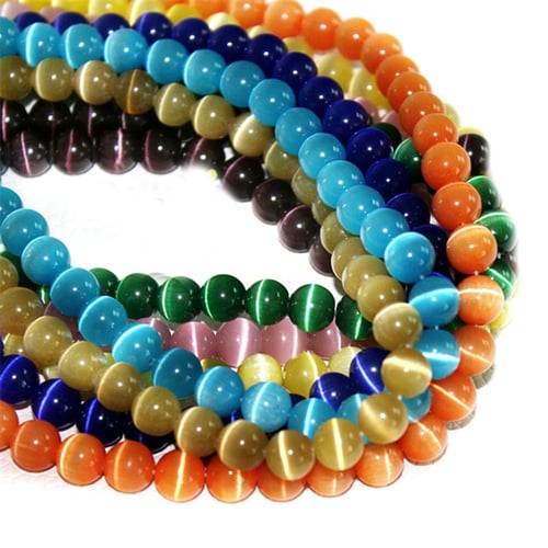 50pcs Round Cat's Eye Opal Loose Beads 6/8mm Gemstone DIY Jewelry Design 