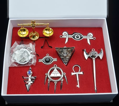 Millennium Puzzle Badge Ring Keychain Necklace Pendant 8pcs Set Yu-Gi-Oh Box