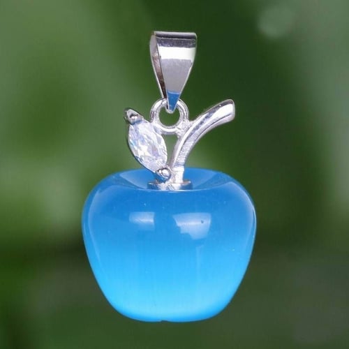Fashion Opal /Cat Eye Gemstone 925 Silver Apple Pendant For Necklace Gift 