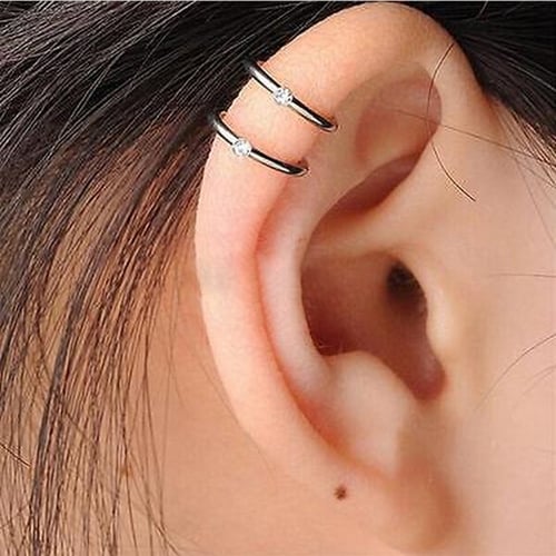 Crystal Rhinestone EAR CUFF Helix Cartilage Ear Ring Fake Clip On Punk Cuff Wrap