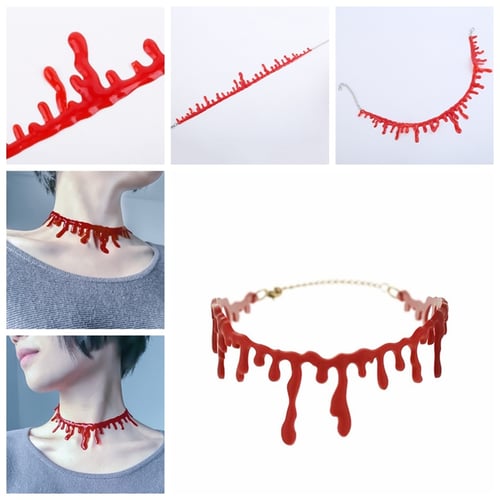 Horrible Halloween Party Kleid Punk Deathrock Blood Red Halsband Halskette HH 