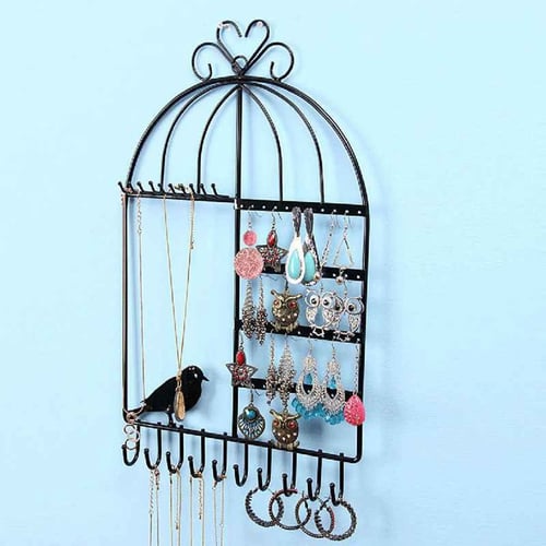 Wall-mounted Metal Stand Holder Rack Earring Necklace Jewelry Display 