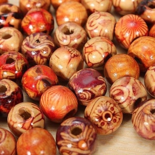 100pcs Mixed Wood Round Beads for Jewelry Making Loose Spacer 10mm 